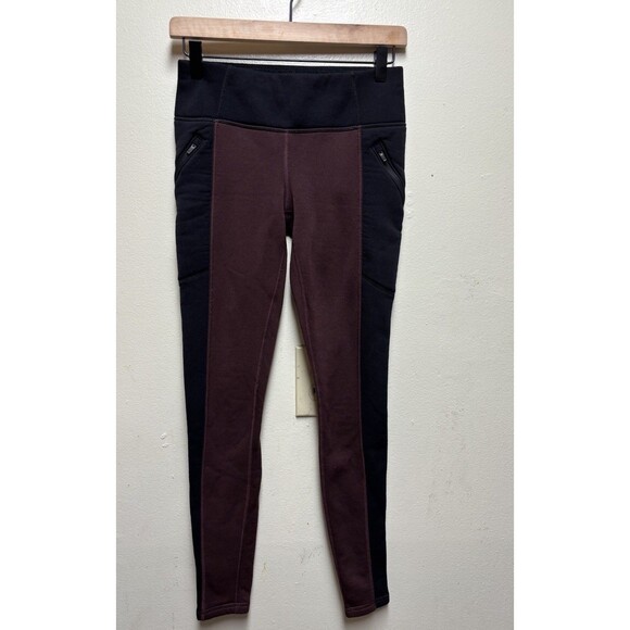 Athleta Polartec Power Stretch Peak Tight XS Burgundy Cassis/Black Fleece Lined - Picture 3 of 9